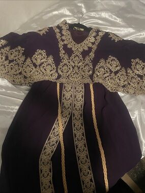 Regal Purple Formal Dress with Gold Embellishment